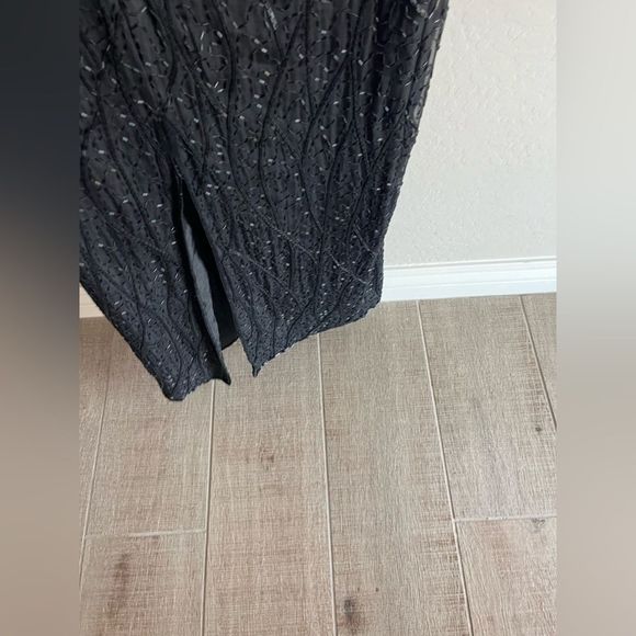 SCALA Vintage Beaded Black And White Long Silk Gown Dress Size M - Picture 5 of 8